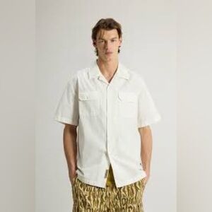 Woolrich-Dyed Pure Cotton Pima Ripstop Short Sleeve Cream Button Up Shirt Size L